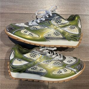 Bottega Veneta Green and White Mesh Sneakers